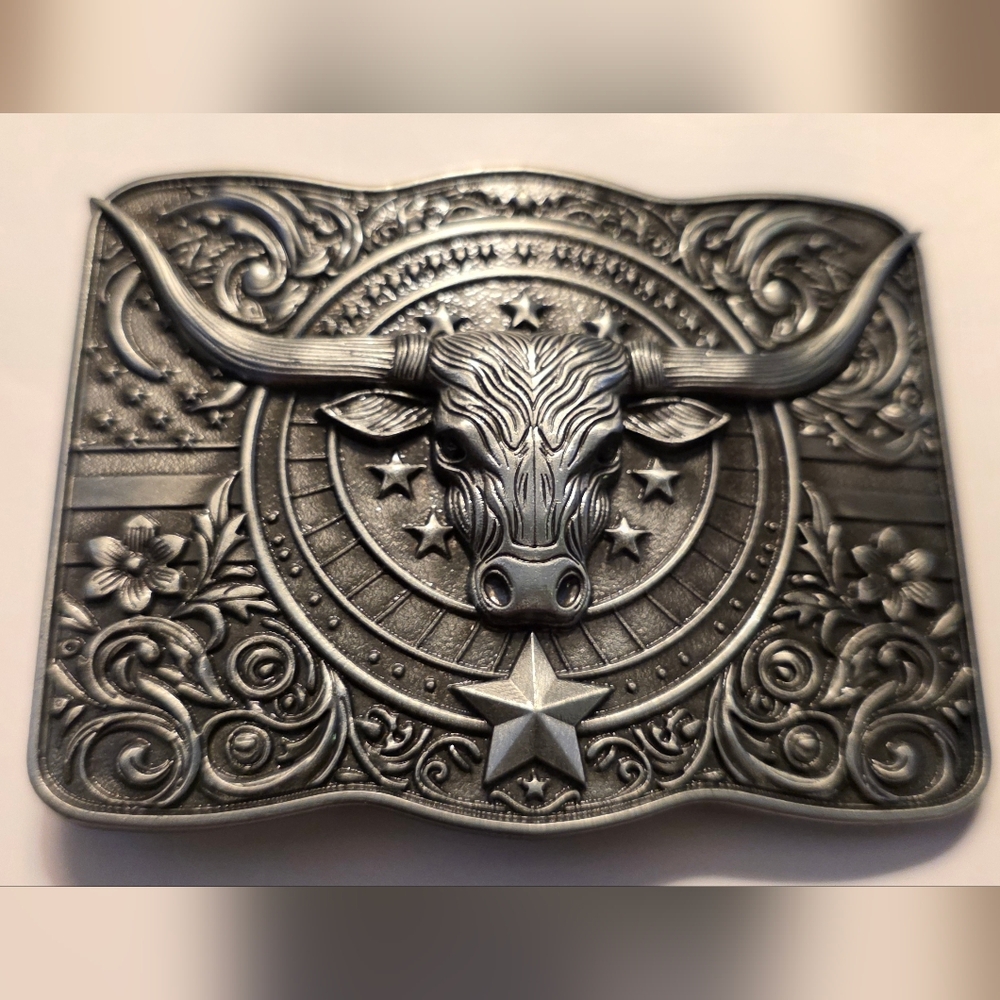 New Silver bull longhorn steer belt Buckle